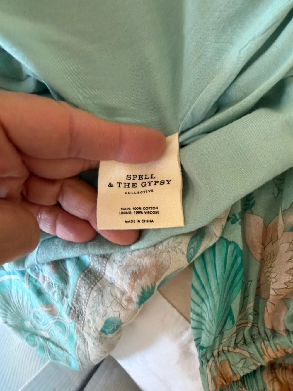 Spell Teal & Peach Floral Tassel Boho Dress - Picture 7 of 10